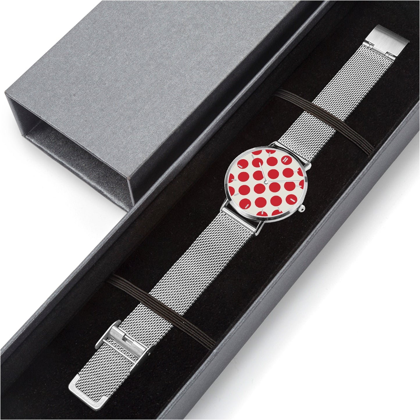 Stainless Steel Red Polka Dot Watch