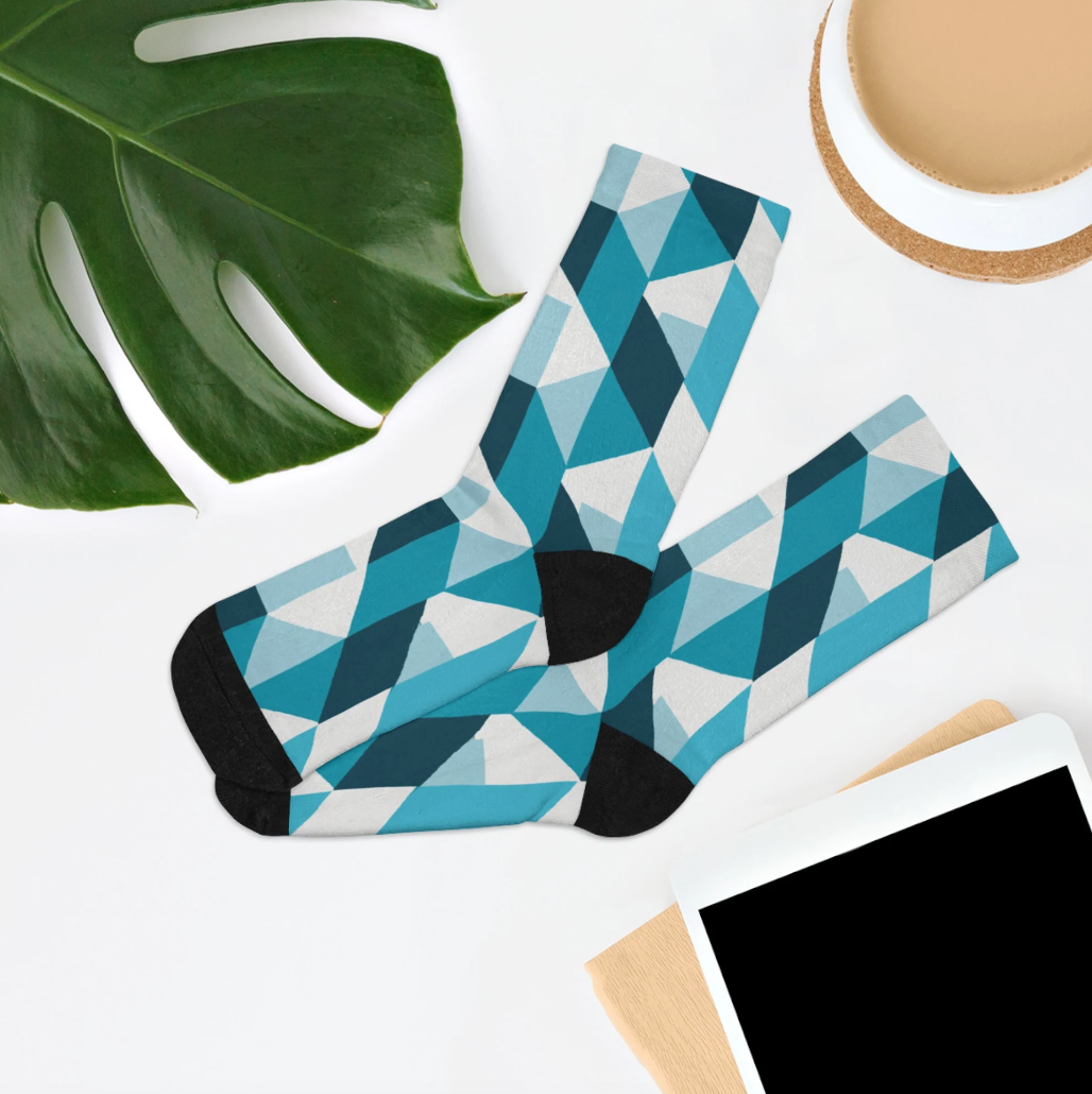Geometric Argyle Blue Socks