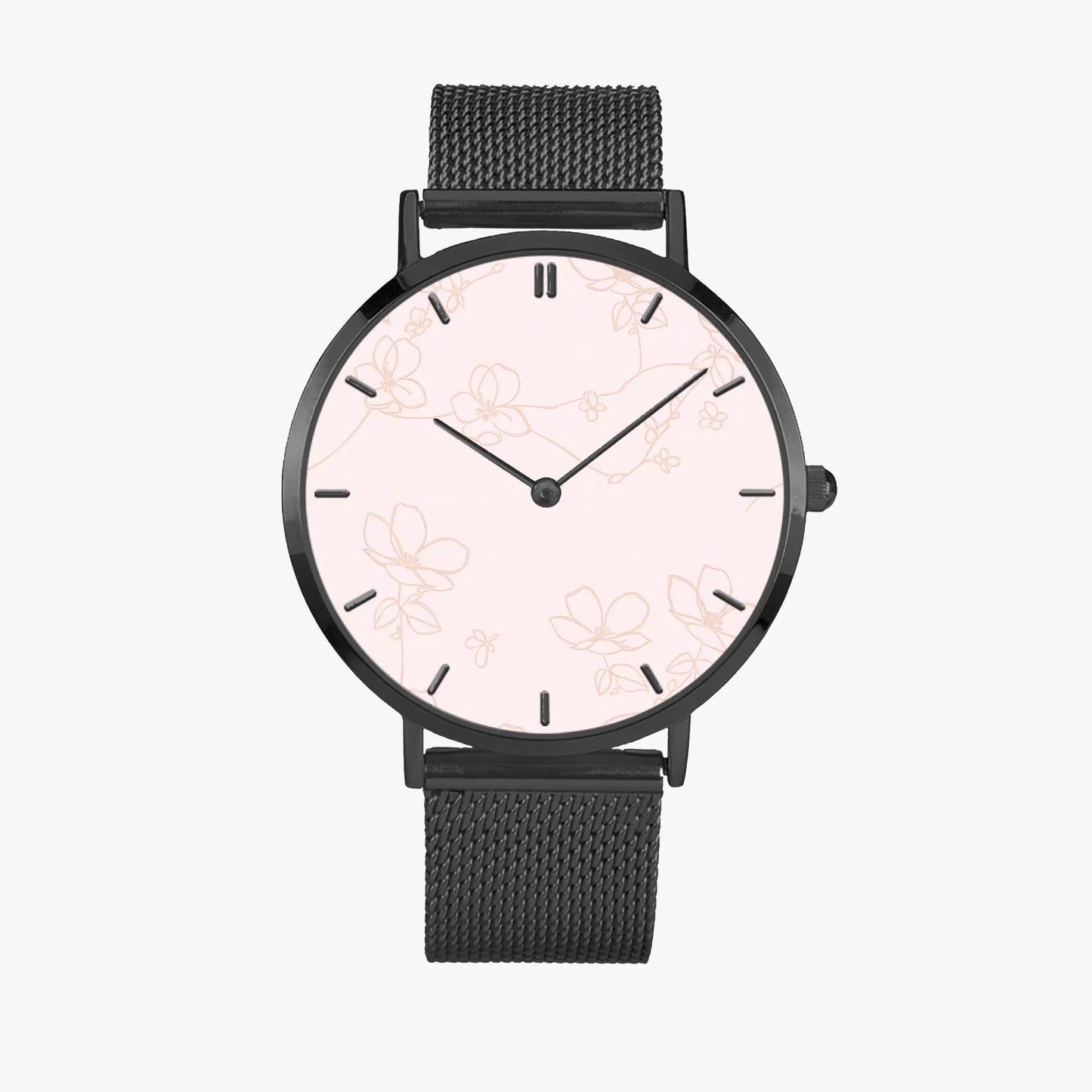 Stainless Steel Floral Pink Face Watch