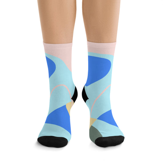 Blue Abstract Socks, Fun Socks, Recycled Poly Socks