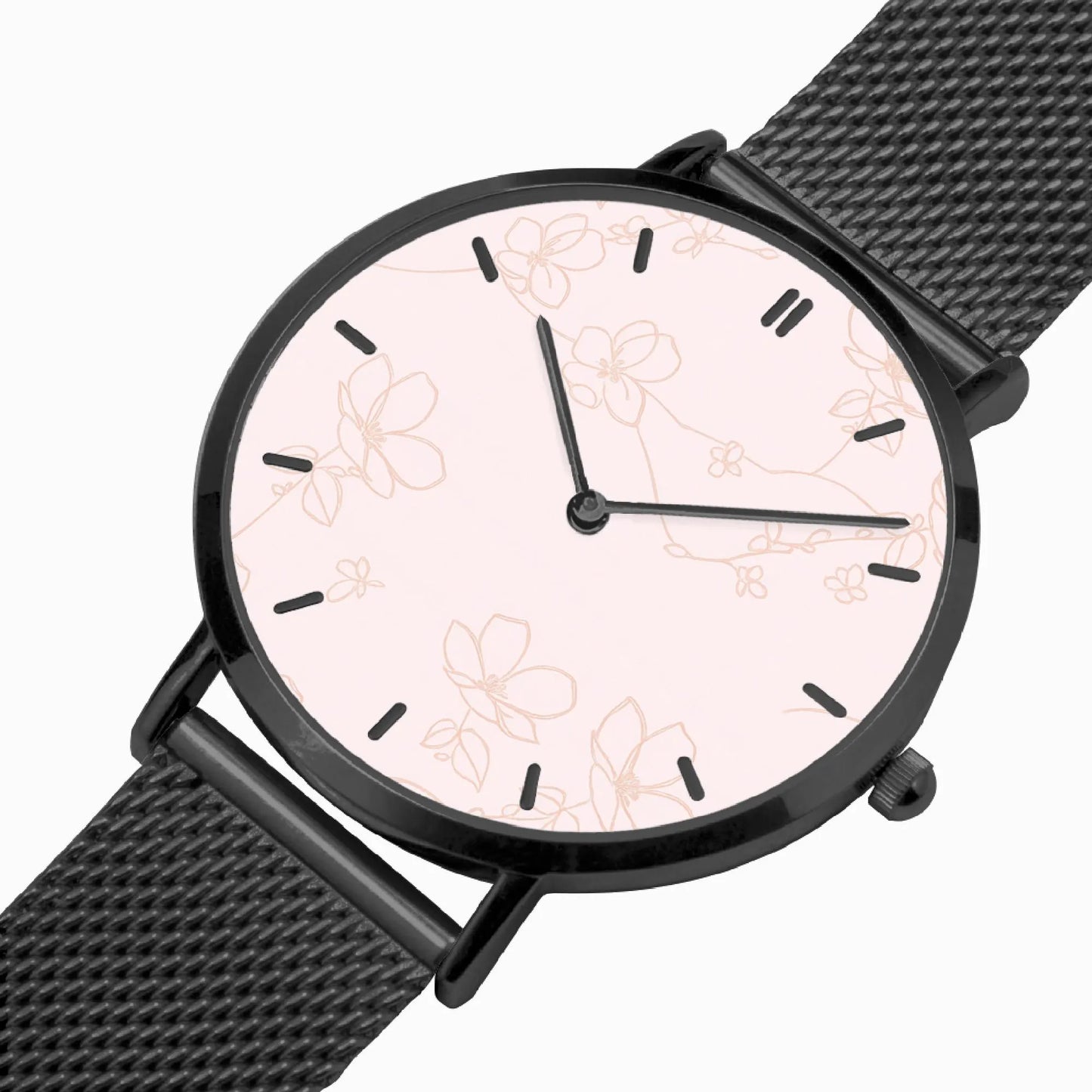 Stainless Steel Floral Pink Face Watch