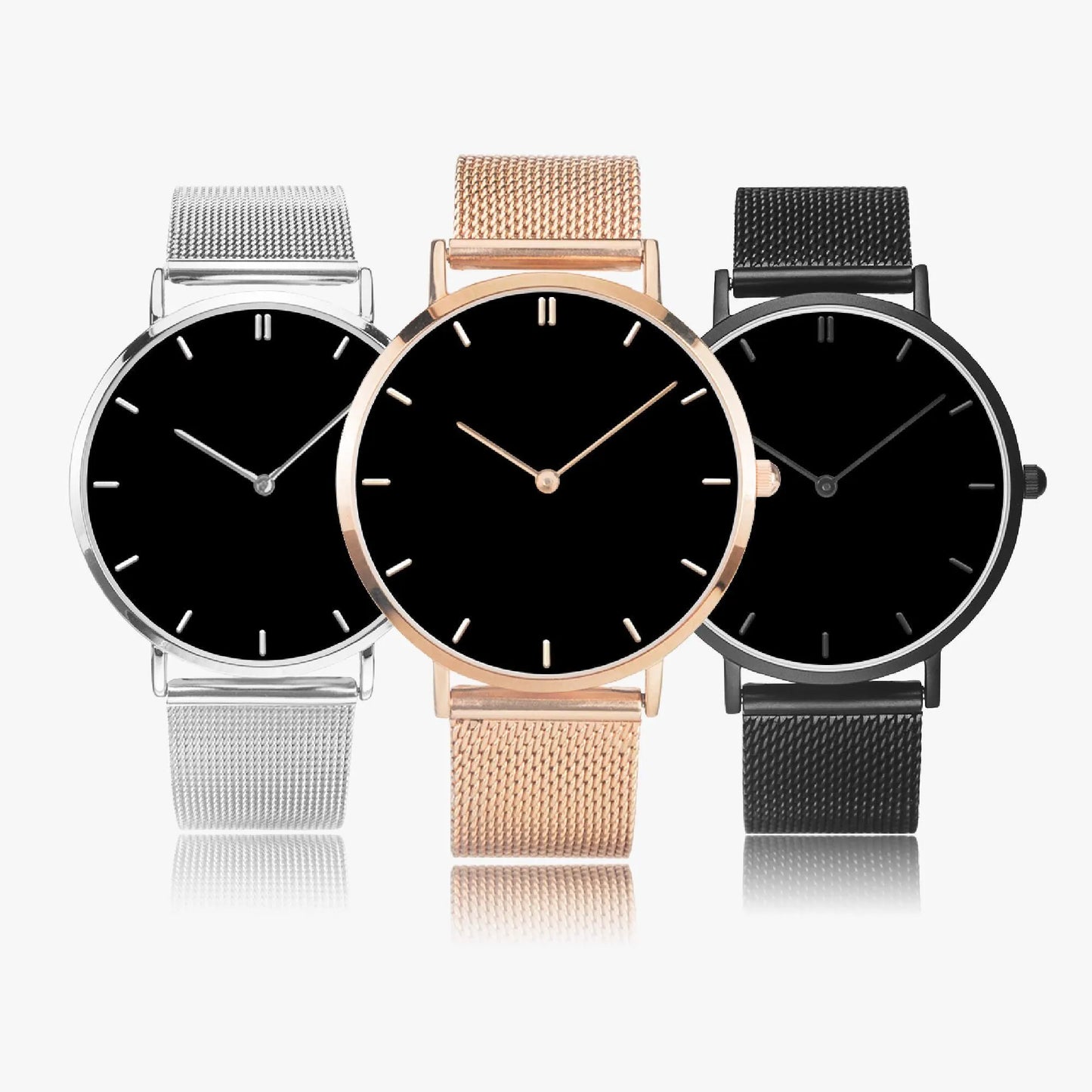 Stainless Steel Black Face Watch with Indicators