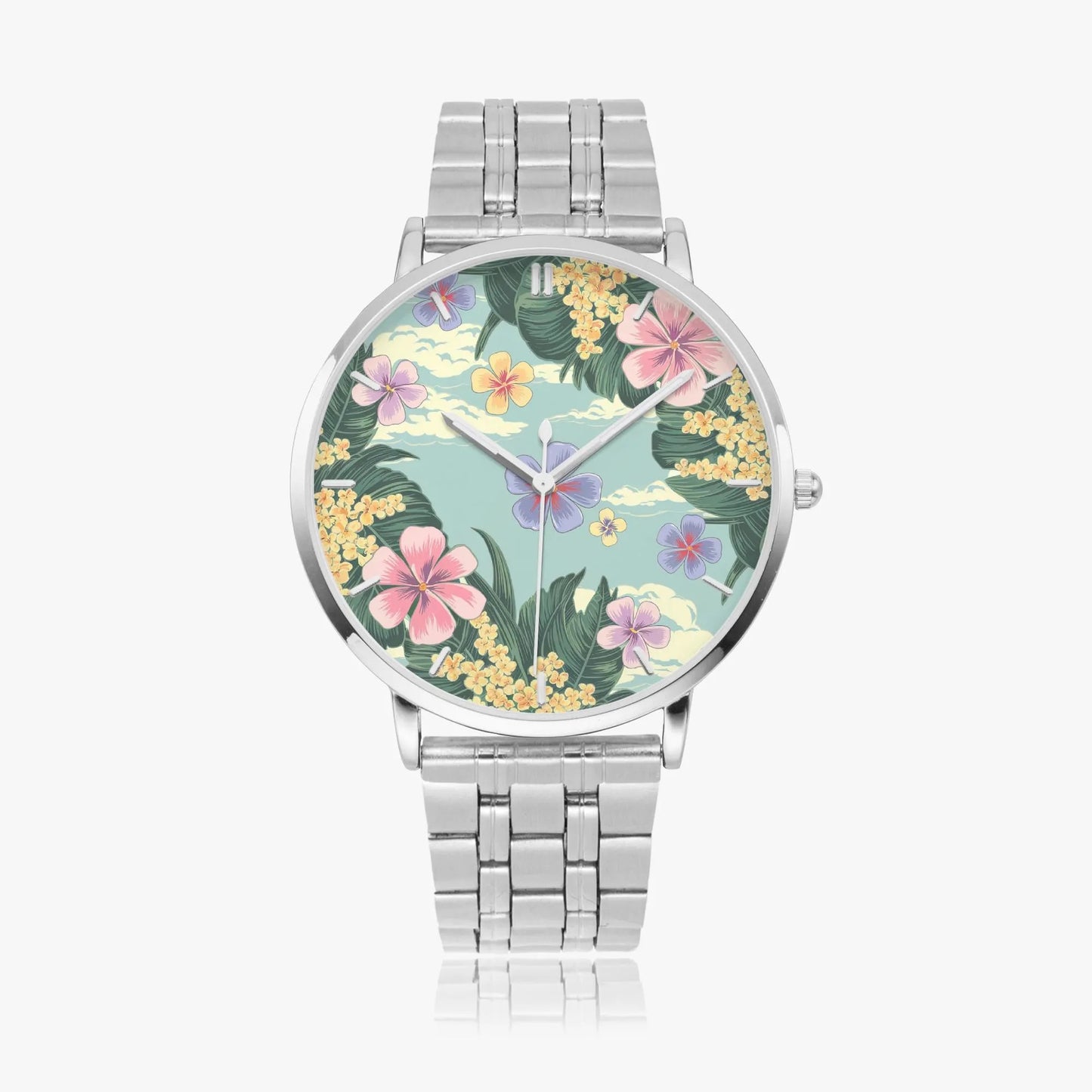 Stainless Steel Floral Design Watch 42 mm