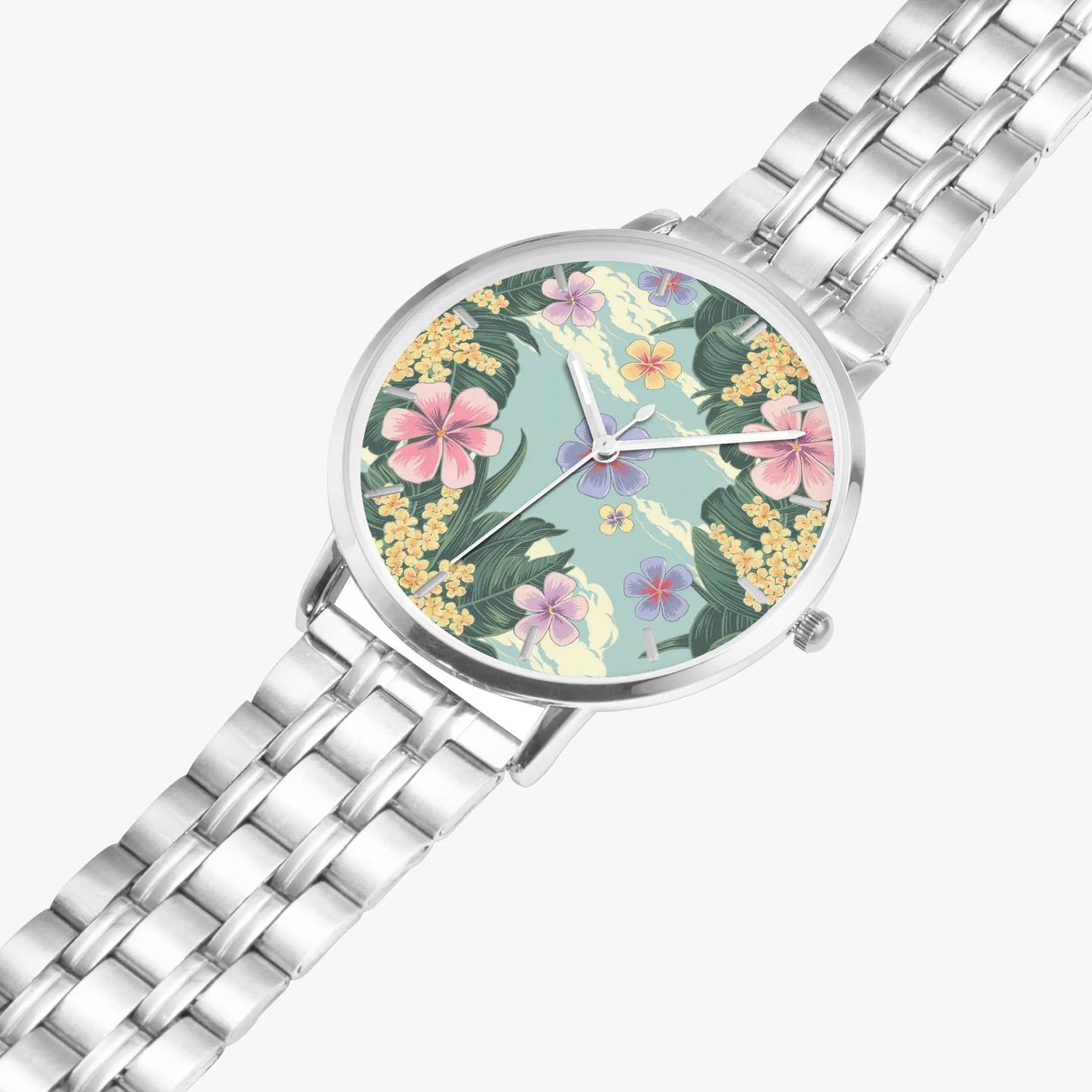 Stainless Steel Floral Design Watch 42 mm