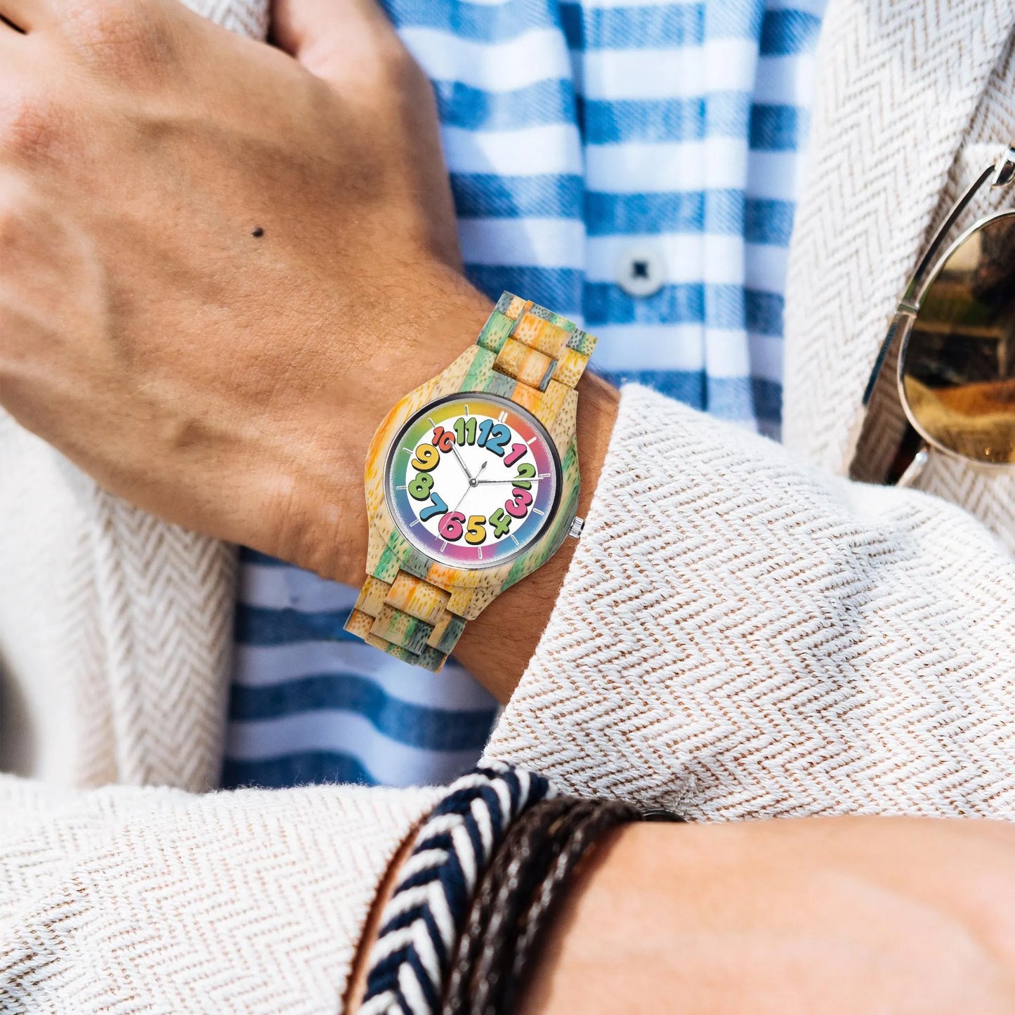 Wooden Cartoon Number Face Watch 45 mm