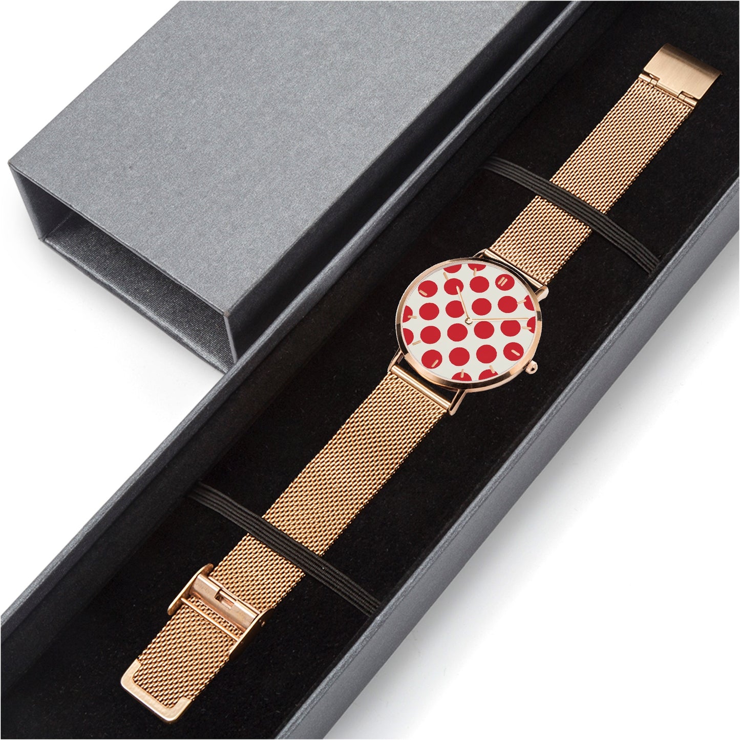 Stainless Steel Red Polka Dot Watch
