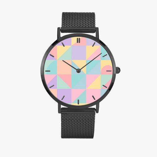 Stainless Steel Pastel Geometric Pattern Watch