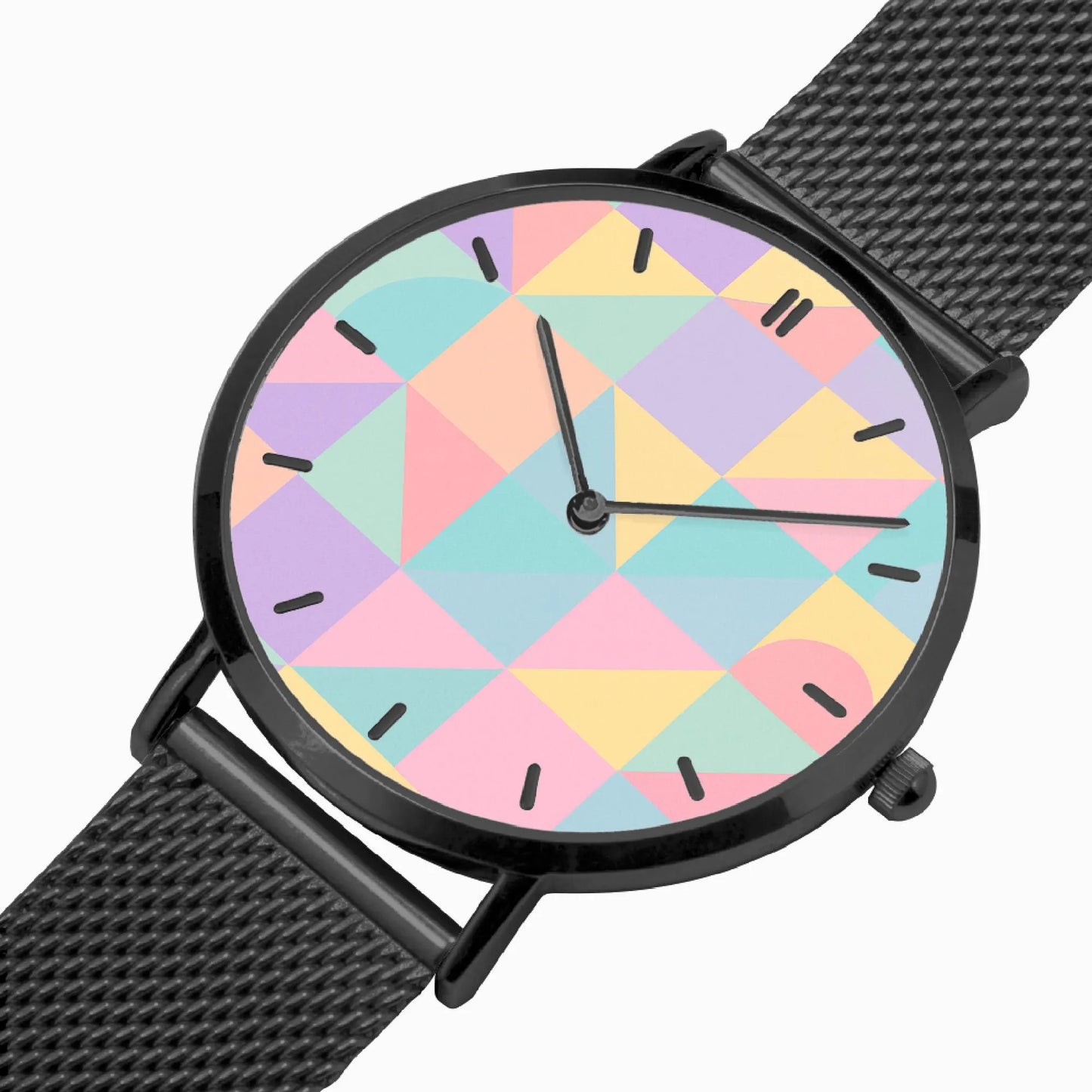Stainless Steel Pastel Geometric Pattern Watch