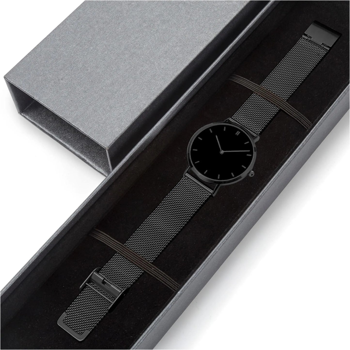 Stainless Steel Black Face Watch with Indicators