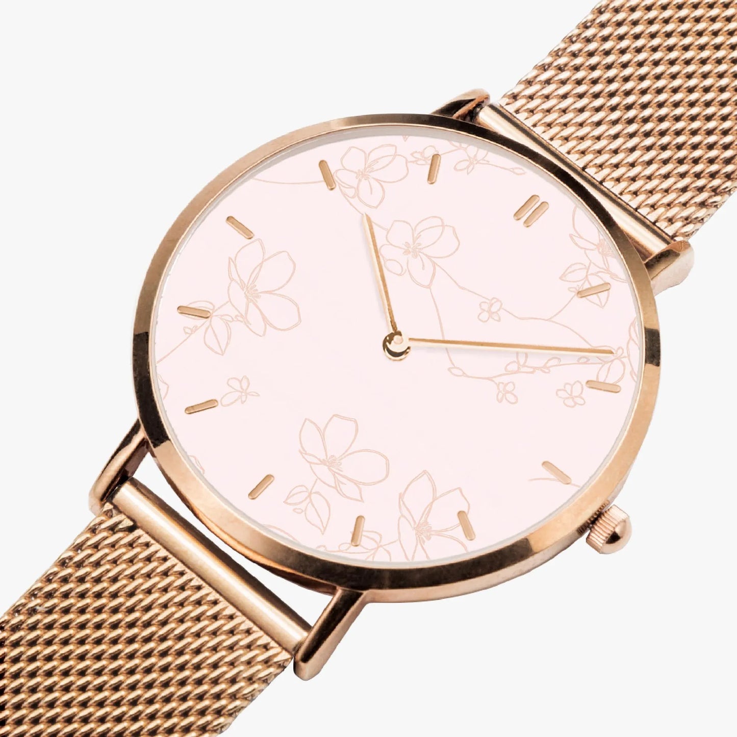 Stainless Steel Floral Pink Face Watch