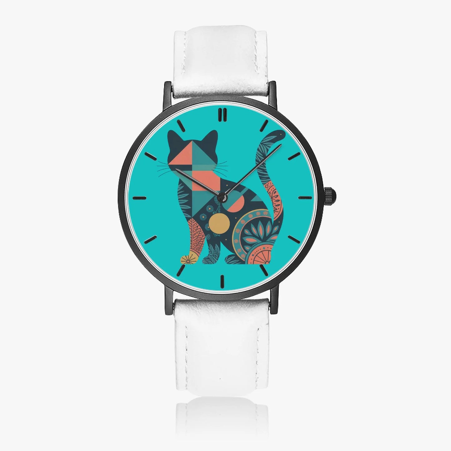 Leather Band Stainless Steel Cat Design Watch