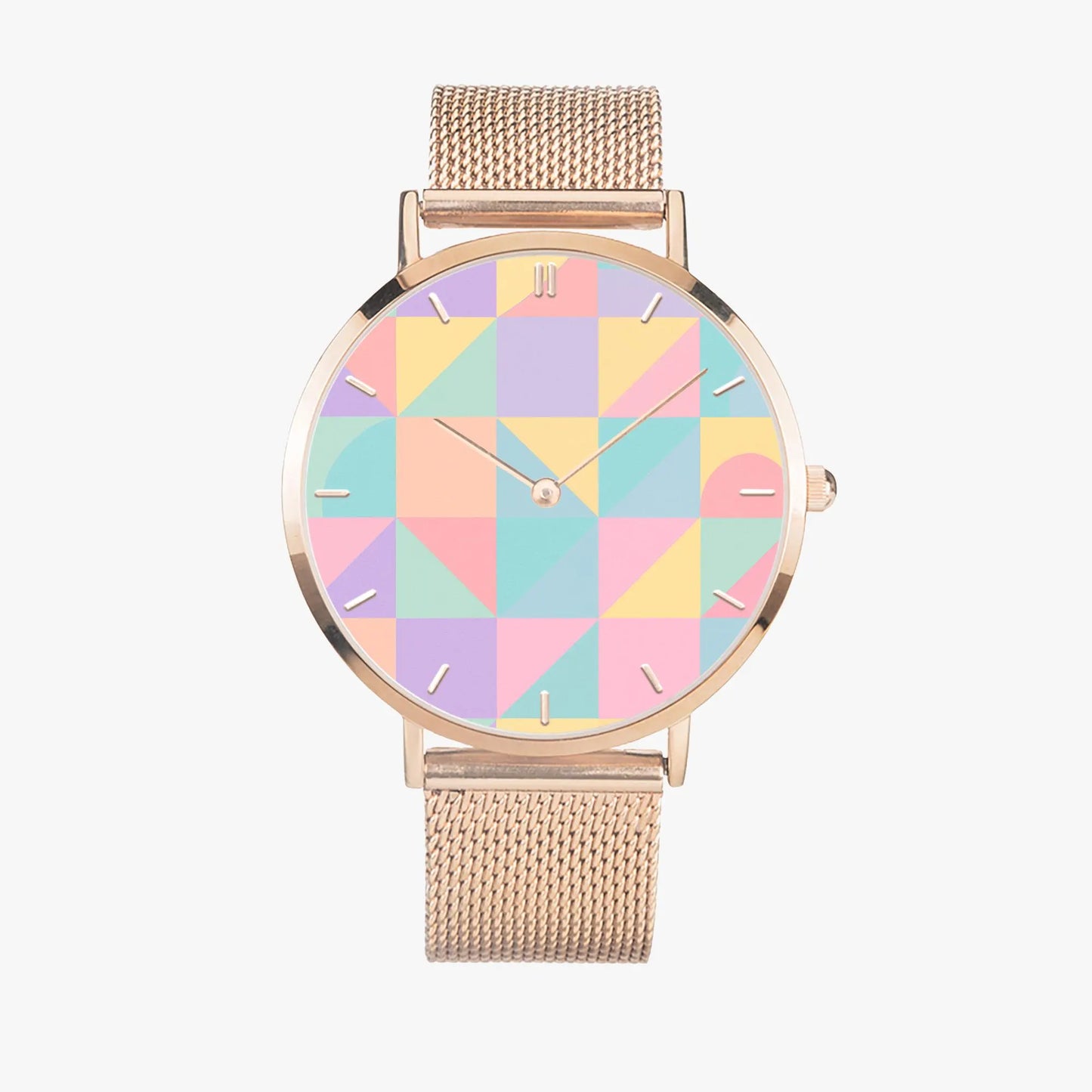 Stainless Steel Pastel Geometric Pattern Watch