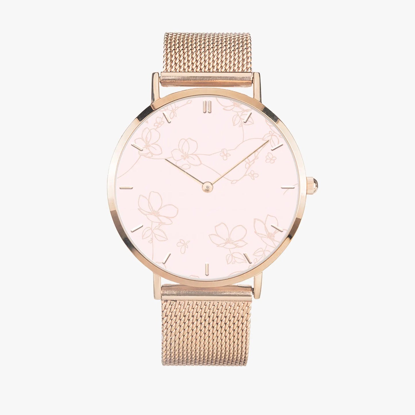 Stainless Steel Floral Pink Face Watch