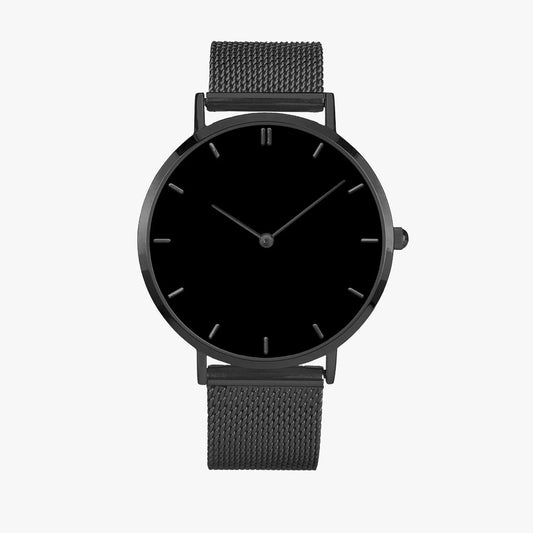 Stainless Steel Black Face Watch with Indicators