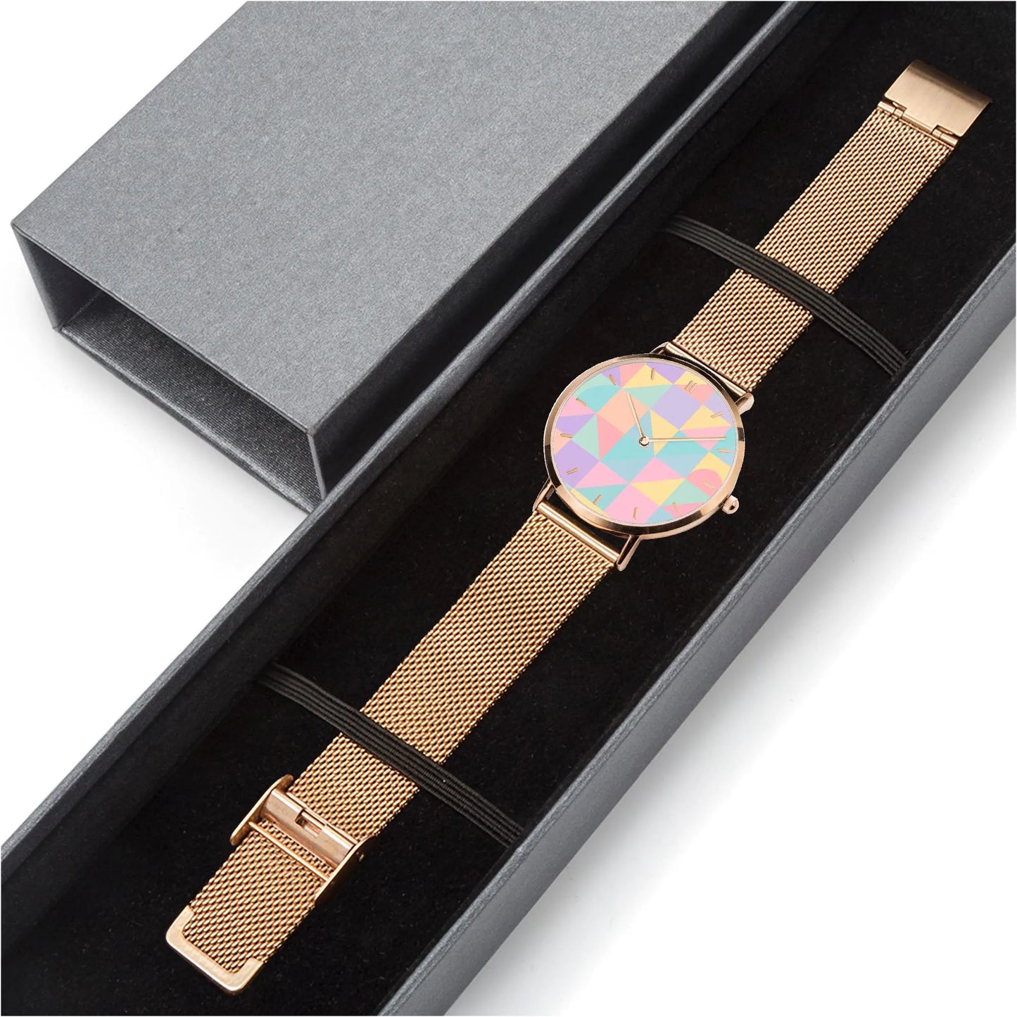 Stainless Steel Pastel Geometric Pattern Watch