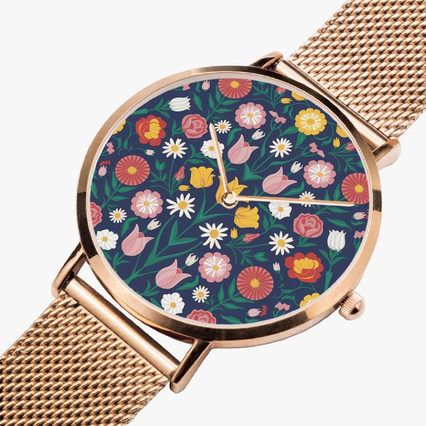Stainless Steel Floral Pattern Quartz Watch