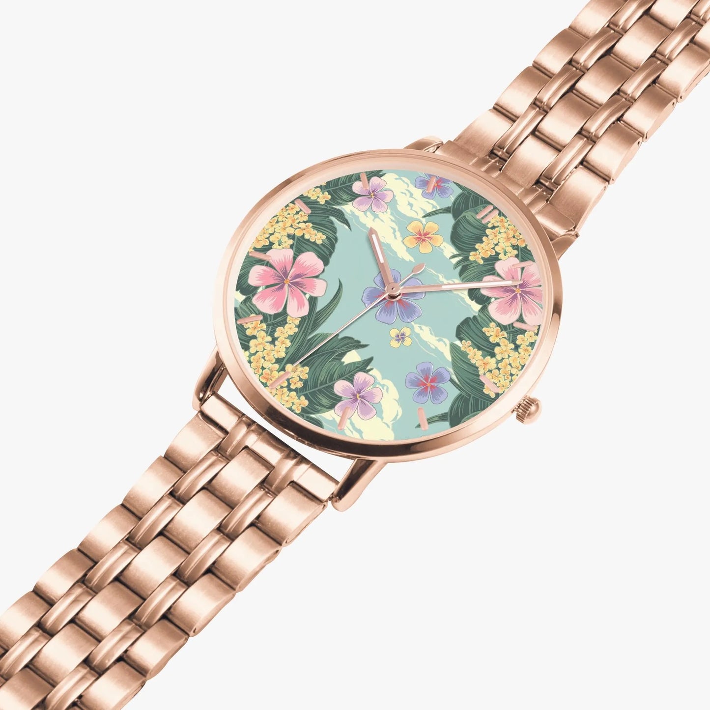 Stainless Steel Floral Design Watch 42 mm