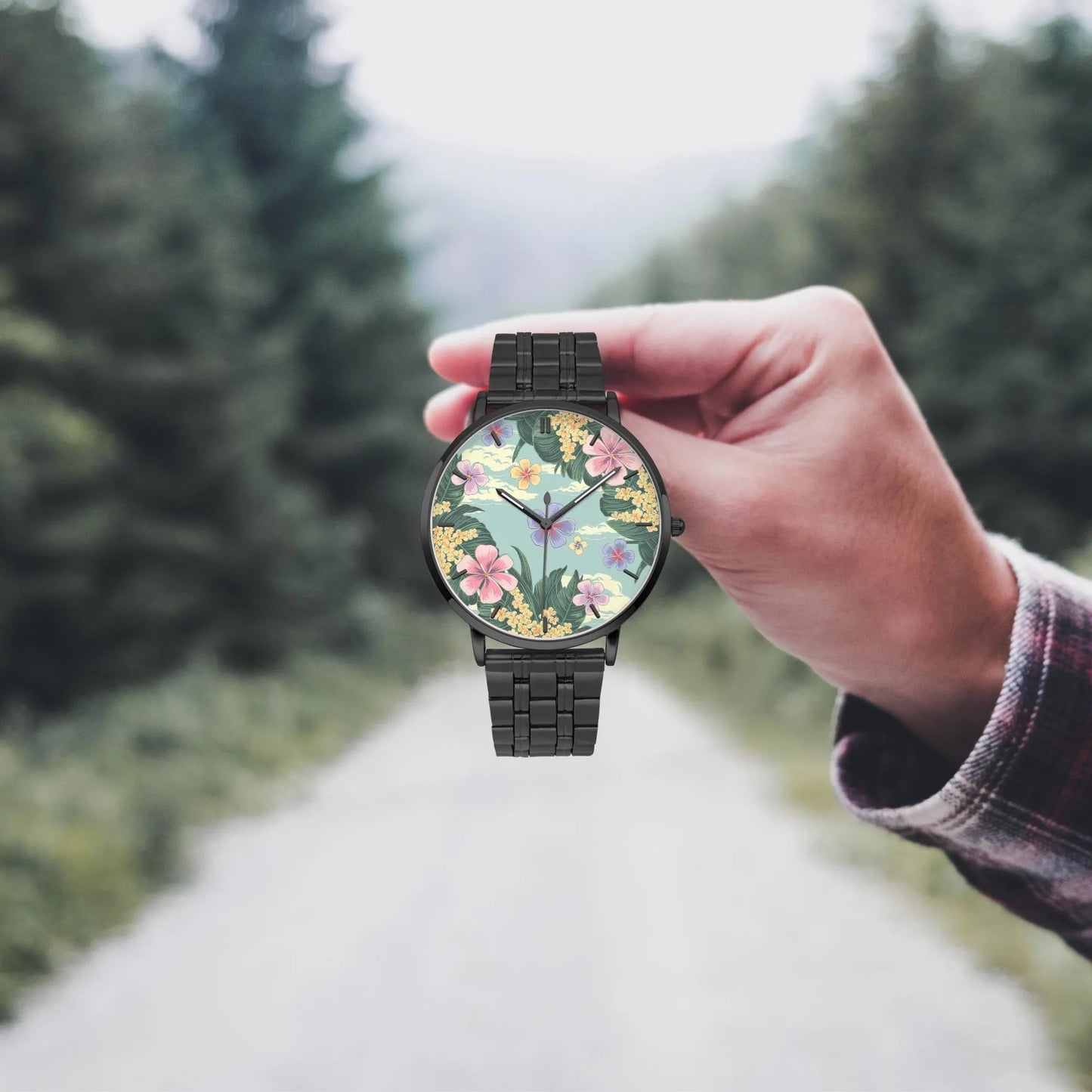 Stainless Steel Floral Design Watch 42 mm