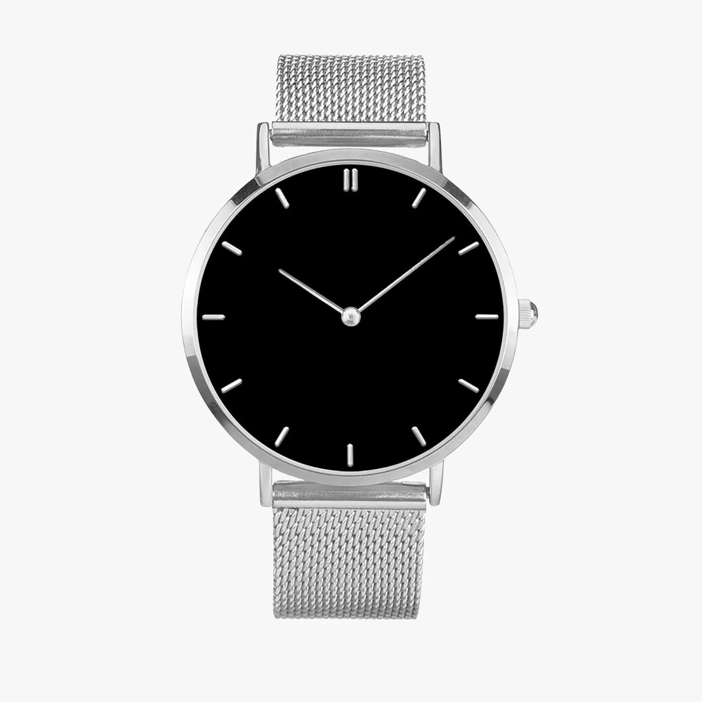 Stainless Steel Black Face Watch with Indicators