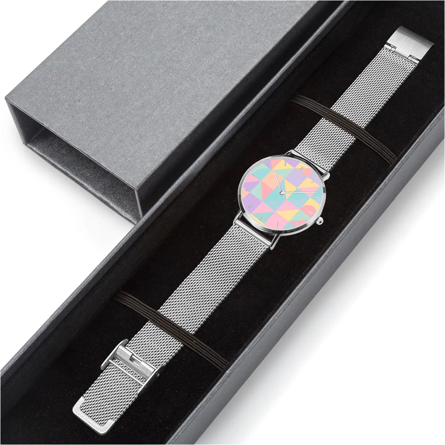 Stainless Steel Pastel Geometric Pattern Watch
