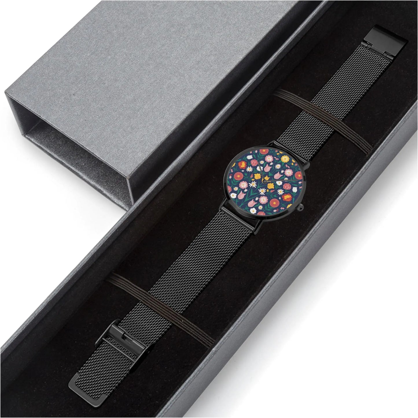 Stainless Steel Floral Pattern Quartz Watch