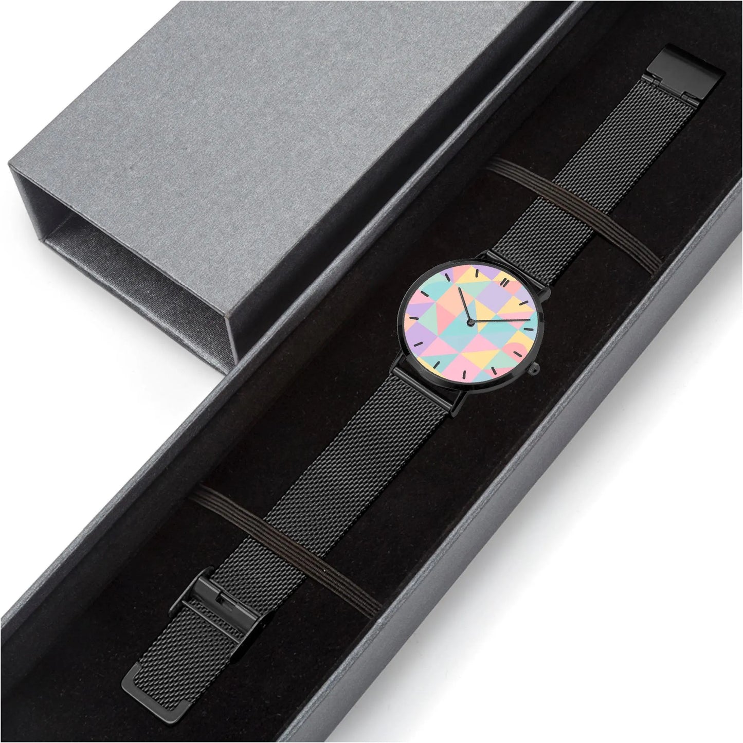 Stainless Steel Pastel Geometric Pattern Watch