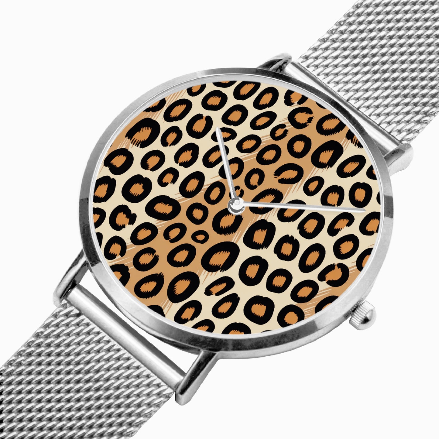 Stainless Steel Cheetah Print Watch