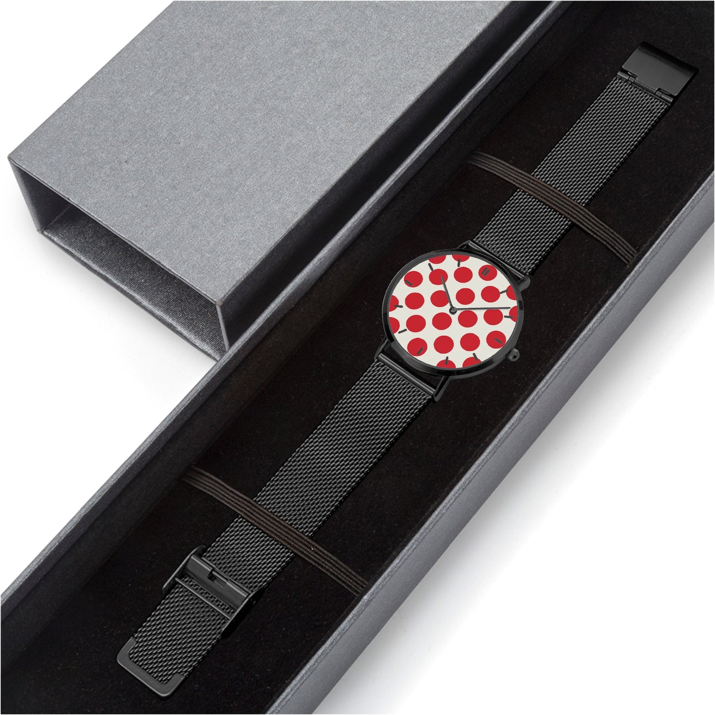 Stainless Steel Red Polka Dot Watch