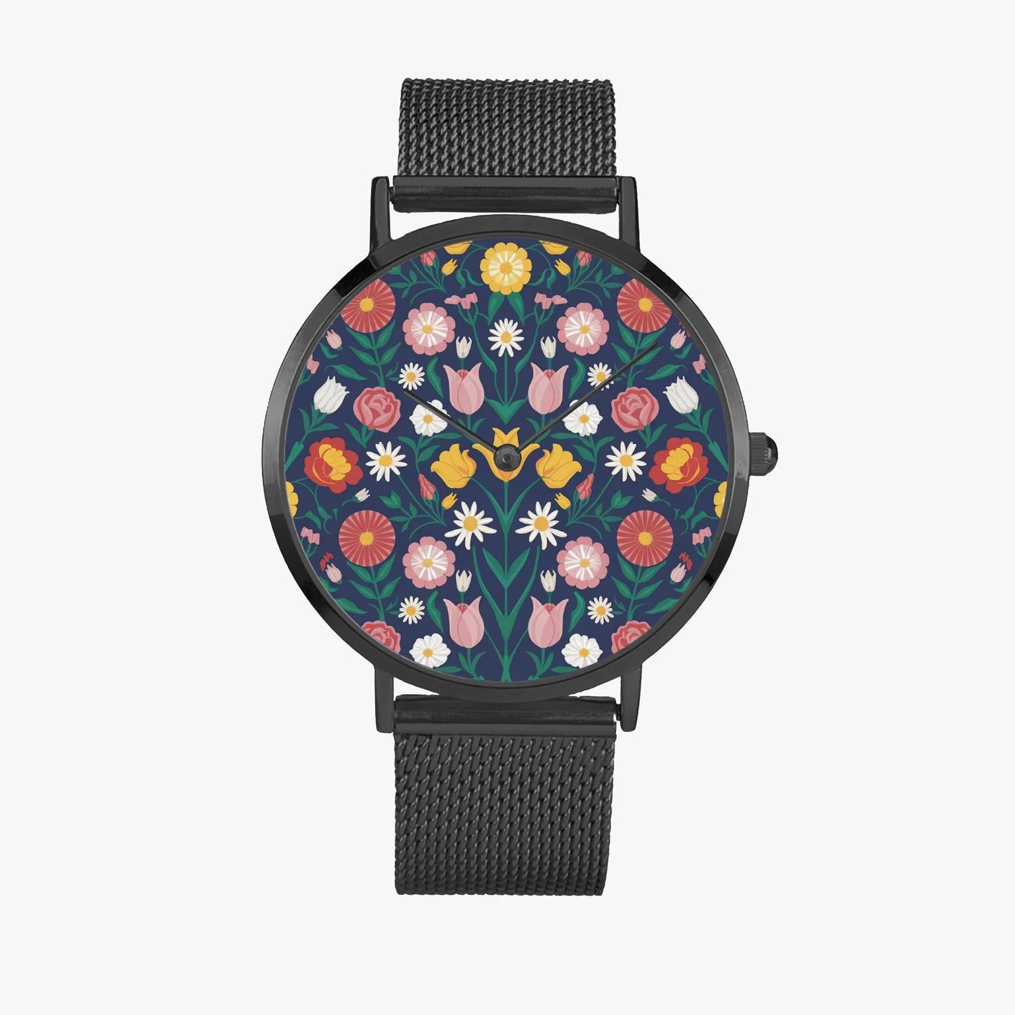 Stainless Steel Floral Pattern Quartz Watch