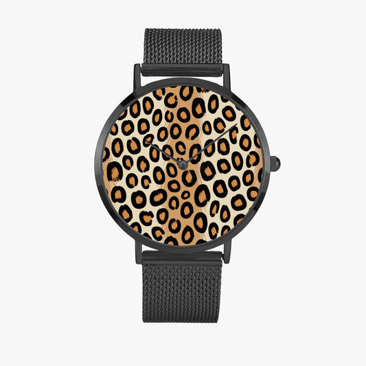 Stainless Steel Cheetah Print Watch