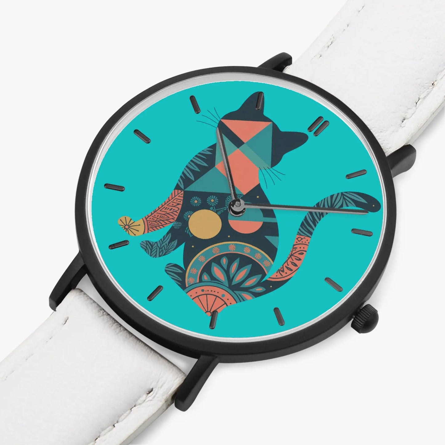 Leather Band Stainless Steel Cat Design Watch