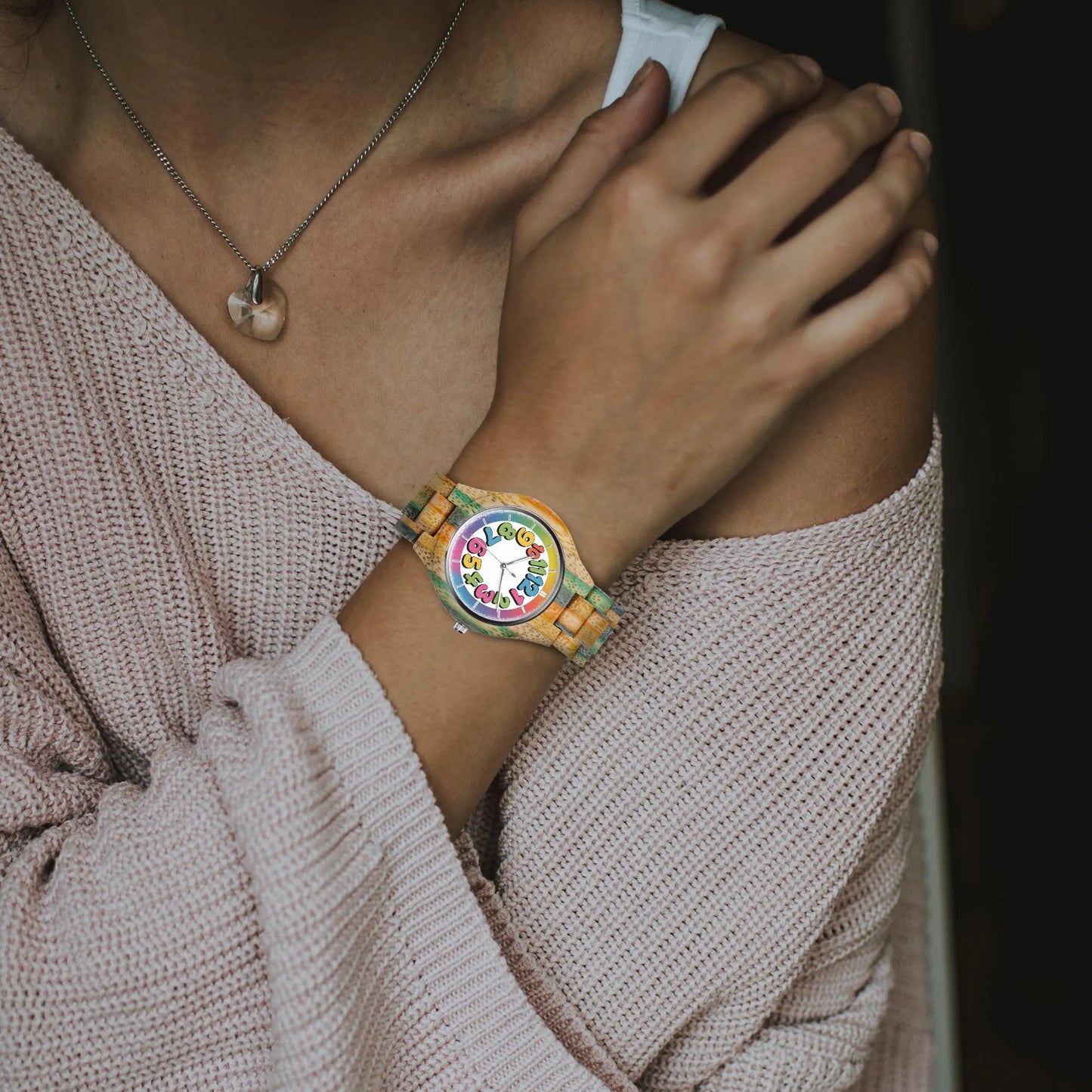 Wooden Cartoon Number Face Watch 45 mm