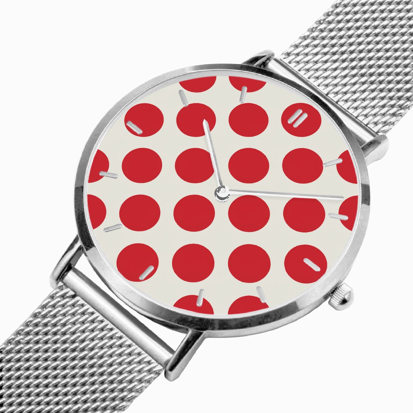 Stainless Steel Red Polka Dot Watch