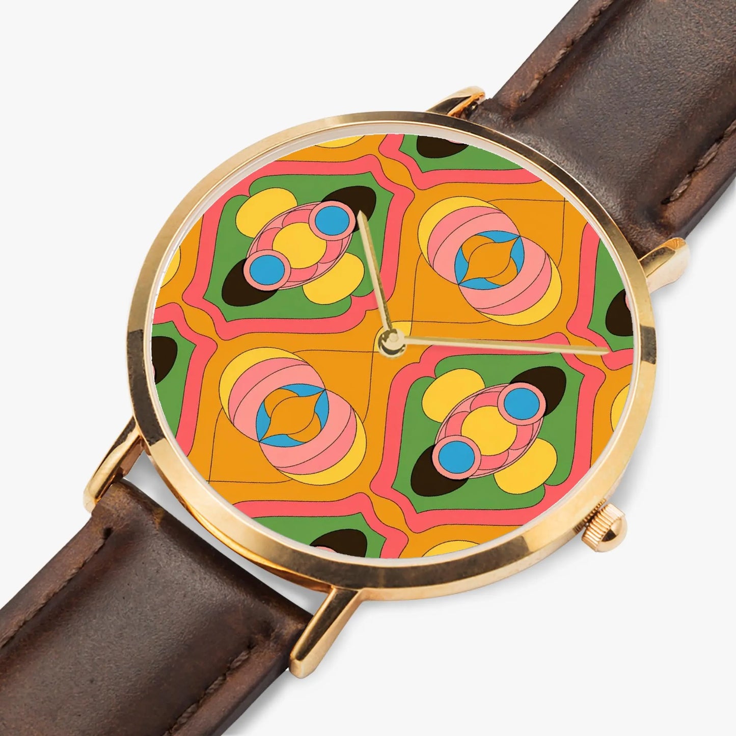 Stainless Steel Groovy Leather Band Watch