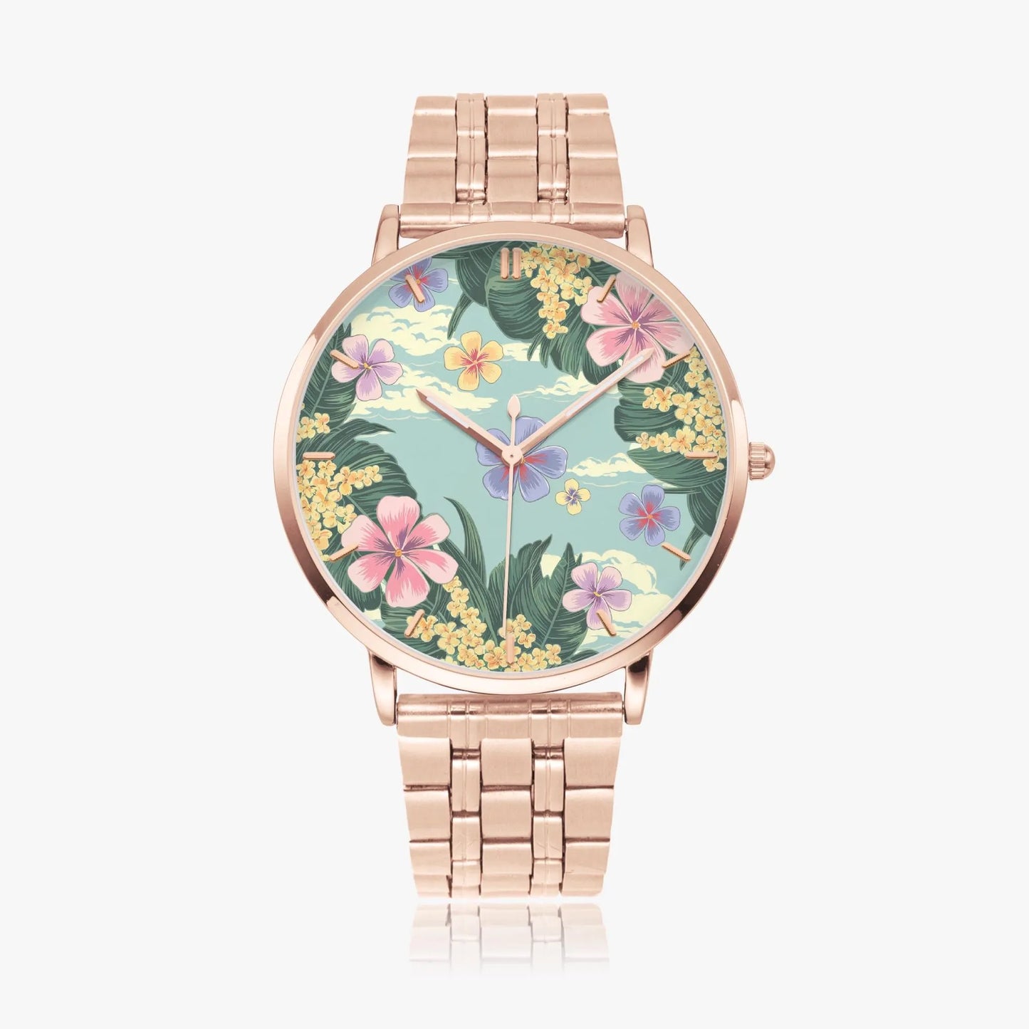 Stainless Steel Floral Design Watch 42 mm