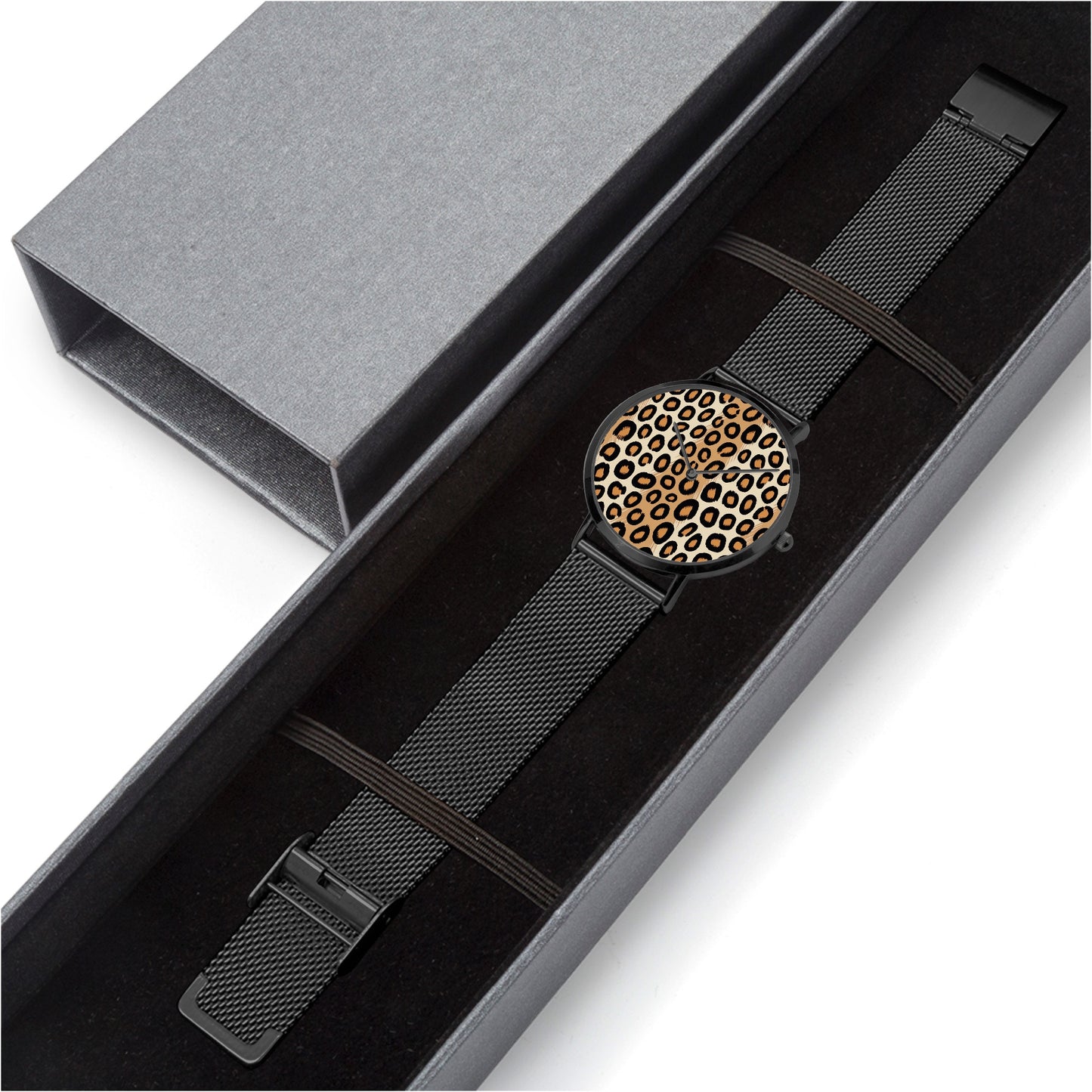 Stainless Steel Cheetah Print Watch