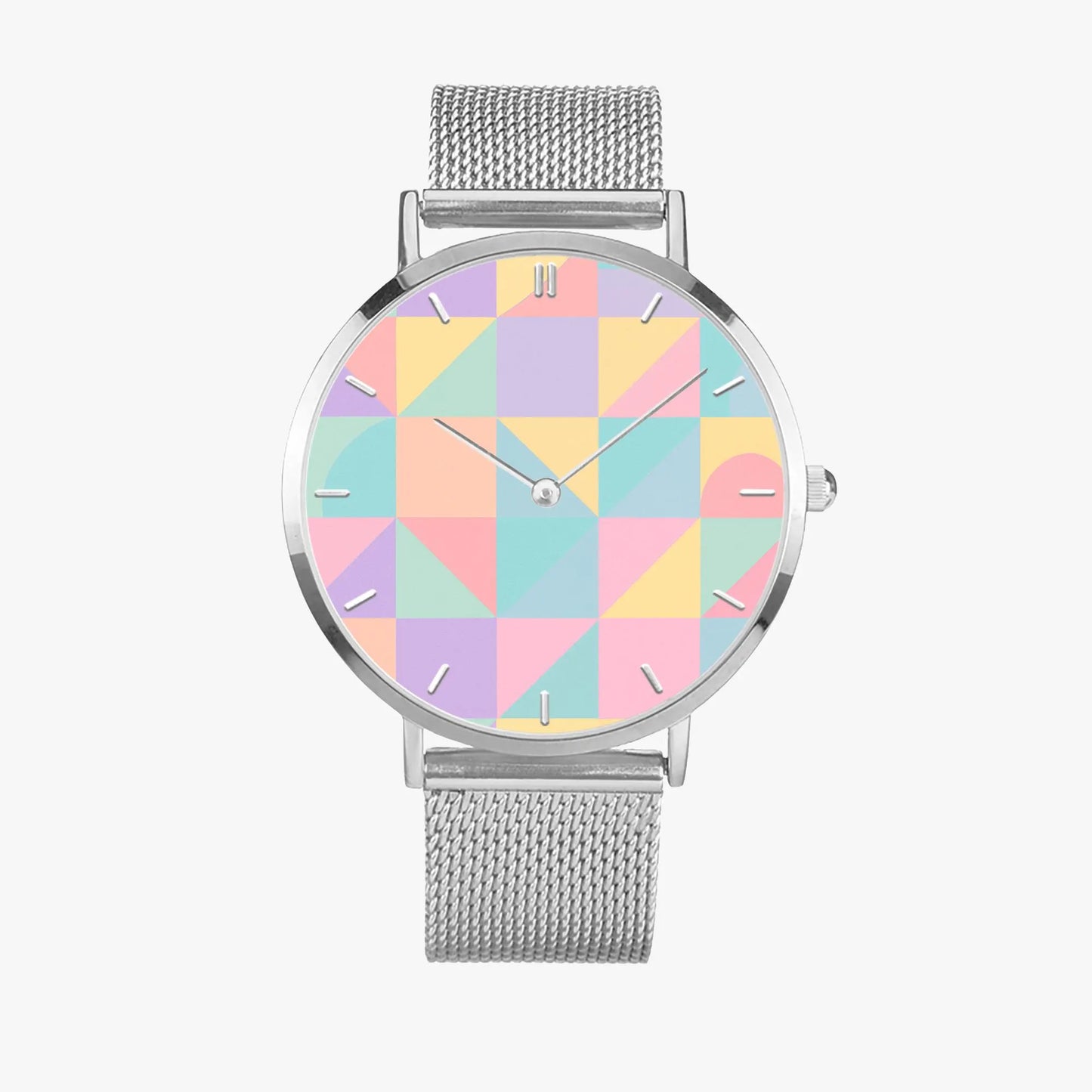 Stainless Steel Pastel Geometric Pattern Watch
