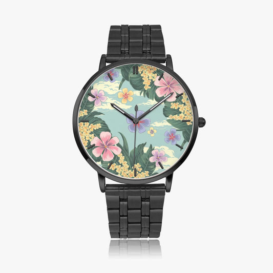 Stainless Steel Floral Design Watch 42 mm