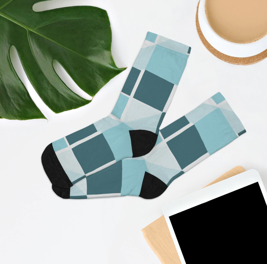Argyle Blue Box Pattern Socks
