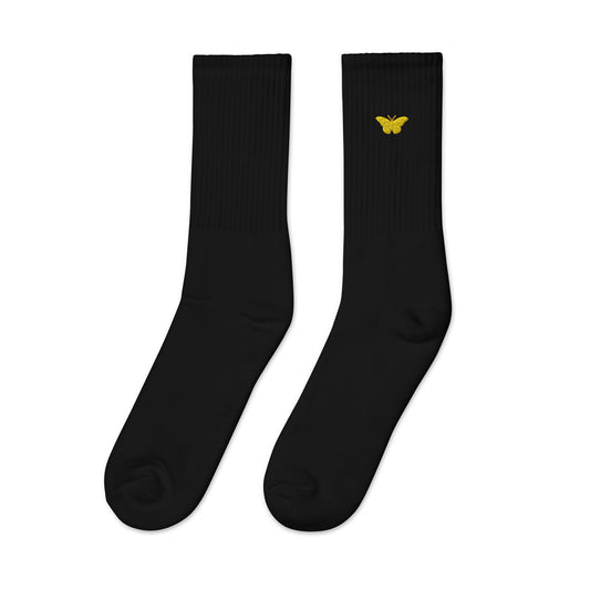 Golden Butterfly Embroidered Socks
