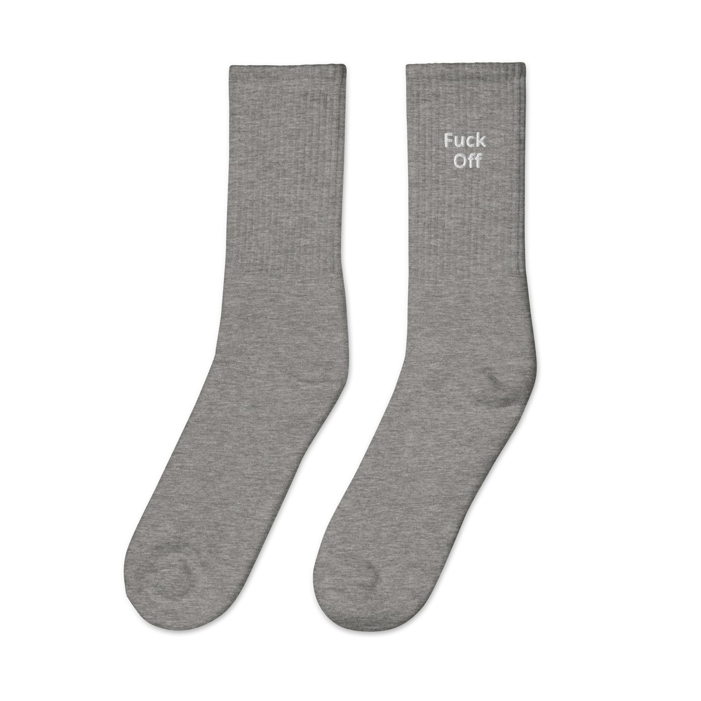 Fuck Off Embroidered White Socks