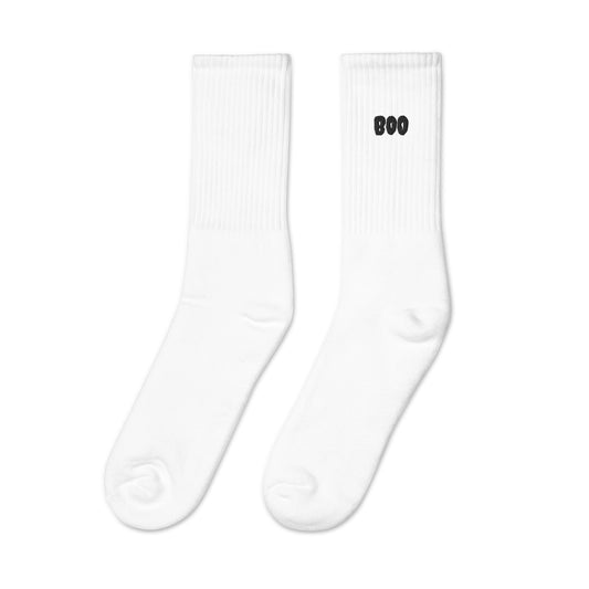 Halloween Boo Custom Personalized Embroidered Socks White